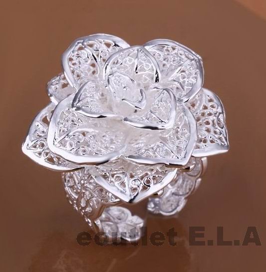 EXQUISITE FILIGREE 3D FLOWER SILVER CUFF RING
